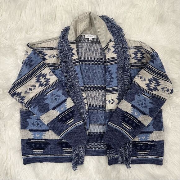 Intermix Lucy Fringed Striped Jacquard Cardigan - Picture 3 of 15